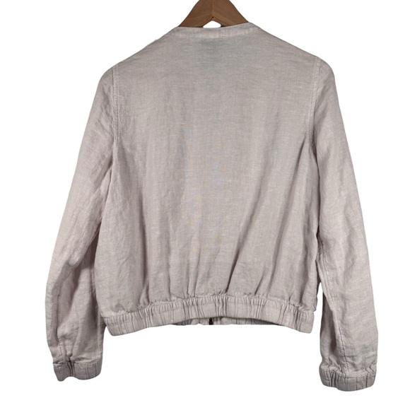 Nicole Miller 100% Linen Bomber Jacket Size Small Full Zip Pockets Beige Neutral - Picture 2 of 4